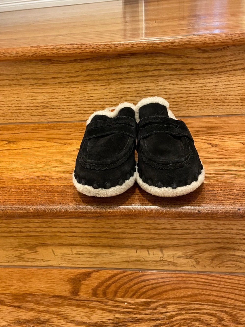 Chloé Joy Black Suede Shearling Lined Platform Clog Mules Sz 36 - Picture 3 of 8